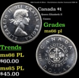 1964 Canada $1 Silver - Charlottetown Quebec Centennial KM# 58 Grades GEM+ UNC PL
