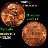 1962-p Lincoln Cent 1c Grades GEM+ Unc RD