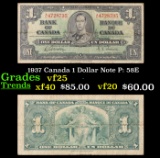 1937 Canada 1 Dollar Note P: 58E Grades vf+