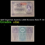 1919 Imperial Austria 1,000 Kronen Note P: 59 Grades vf++