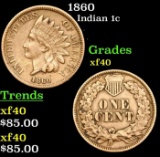 1860 Indian Cent 1c Grades xf
