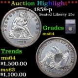***Auction Highlight*** 1859-p Seated Liberty Quarter 25c Grades Choice Unc BY SEGS (fc)
