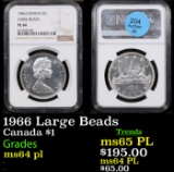 NGC 1966 Large Beads Canada Dollar $1 Graded ms64 pl By NGC