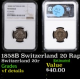 NGC 1858B Switzerland 20 Rappen Graded vf details By NGC