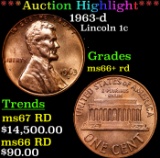 ***Auction Highlight*** 1963-d Lincoln Cent 1c Graded GEM++ RD By USCG (fc)