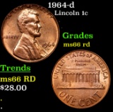 1964-d Lincoln Cent 1c Grades GEM+ Unc RD