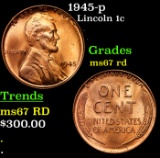 1945-p Lincoln Cent 1c Grades GEM++ Unc RD