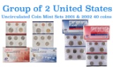 Group of 2 United States Mint Set in Original Government Packaging! From 2001-2002 with 40 Coins Ins