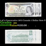 Set of 4 Concecutive 1973 Canada 1 Dollar Note P: 85c Grades AU
