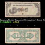 1942 Philippines Under Japanese Occupation 1 Pesos Note P: 106A Grades vf+