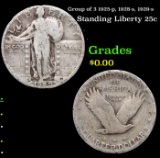 Group of 3 1925-p, 1928-s, 1929-s Standing Liberty Quarter 25c