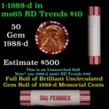 Shotgun Lincoln 1c roll, 1988-d 50 pcs Brandt 50c Wrapper.