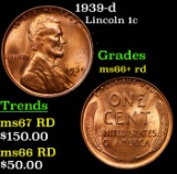 1939-d Lincoln Cent 1c Grades GEM++ RD