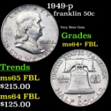 1949-p Franklin Half Dollar 50c Grades Choice Unc+ FBL