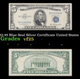 1953 $5 Blue Seal Silver Certificate United States Note Grades vf+