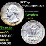 1937-p Washington Quarter 25c Grades GEM Unc