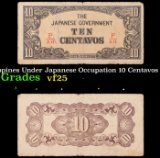 1942 Philippines Under Japanese Occupation 10 Centavos Note P: 104B Grades vf+