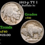 1913-p TY I Buffalo Nickel 5c Grades vf++