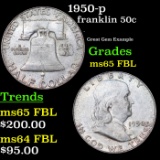 1950-p Franklin Half Dollar 50c Grades GEM FBL