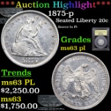 ***Auction Highlight*** 1875-p Twenty Cent Piece 20c Graded Select Unc PL BY USCG (fc)