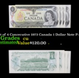 Set of 4 Concecutive 1973 Canada 1 Dollar Note P: 85C Grades CU