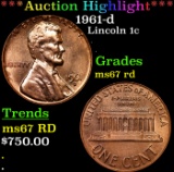 ***Auction Highlight*** 1961-d Lincoln Cent 1c Graded GEM++ Unc RD By USCG (fc)