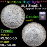 ***Auction Highlight*** 1811 Small 8 Capped Bust Half Dollar 50c Graded ms62 By SEGS (fc)