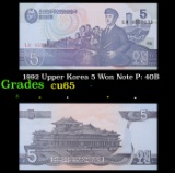 1992 Upper Korea 5 Won Note P: 40B Grades Gem CU