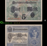 1917 Imperial Germany 5 Mark Note P: 56A Grades vf+