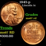 1945-p Lincoln Cent 1c Grades GEM++ Unc RD