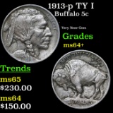 1913-p TY I Buffalo Nickel 5c Grades Choice+ Unc