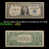 1957 $1 Blue Seal Silver Certificate Fr-1619 Grades vf+