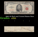 1963 $5 Red seal United States Note Grades vf+