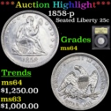 ***Auction Highlight*** 1858-p Seated Liberty Quarter 25c Graded Choice Unc BY USCG (fc)