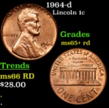 1964-d Lincoln Cent 1c Grades Gem+ Unc RD