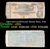 1864 $10 Confederate States Note, T68 Grades vf++