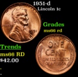 1951-d Lincoln Cent 1c Grades GEM+ Unc RD