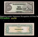 1943 Philippines under Japanese Occupation 10 Peso Note P: 111A Grades Choice AU/BU Slider