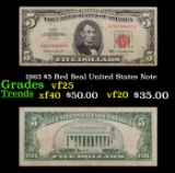 1963 $5 Red Seal United States Note Grades vf+