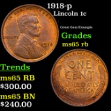 1918-p Lincoln Cent 1c Grades GEM Unc RB