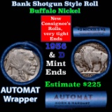 Buffalo Nickel Shotgun Roll in Old Bank Style 'Abbott Coin Counter AutoMat' Wrapper 1936 & D Mint En