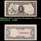 1943 Philippines under Japanese Occupation 1 Peso Note P: 109A Grades vf++
