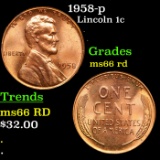 1958-p Lincoln Cent 1c Grades GEM+ Unc RD
