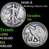 1938-d Walking Liberty Half Dollar 50c Grades f+