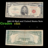 1963 $5 Red seal United States Note Grades vf+