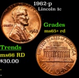 1962-p Lincoln Cent 1c Grades Gem+ Unc RD
