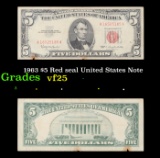 1963 $5 Red seal United States Note Grades vf+