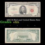 1963 $5 Red seal United States Note Grades vf+