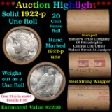 ***Auction Highlight*** Full solid date 1922-p Uncirculated Peace silver dollar roll, 20 coins (fc)