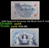 1908 Imperial Germany 100 Mark Note P: 33A Grades Choice AU/BU Slider